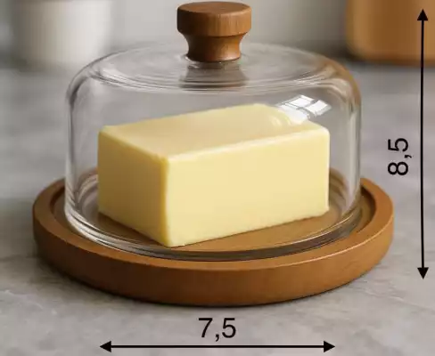 Масленка стеклянная с деревянной подставкой